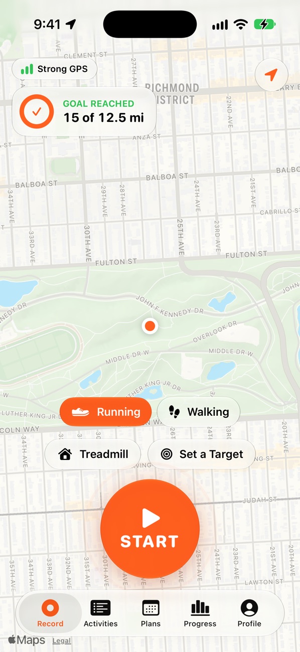 Record screen with a map and Start button